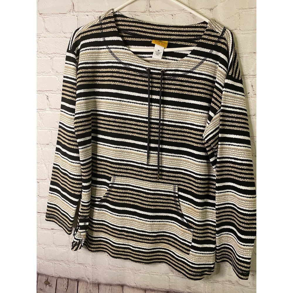 Ruby Red Lightweight Knit Striped Sweater Medium Boho Chic Casual Pullover‎